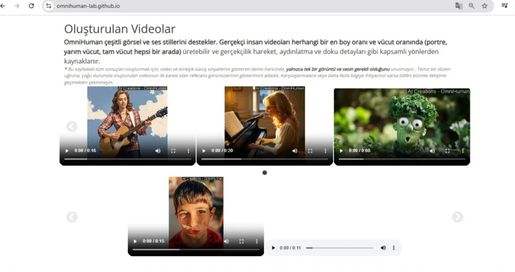 OmniHuman gerçekçi insan videoları oluşturma aracı
